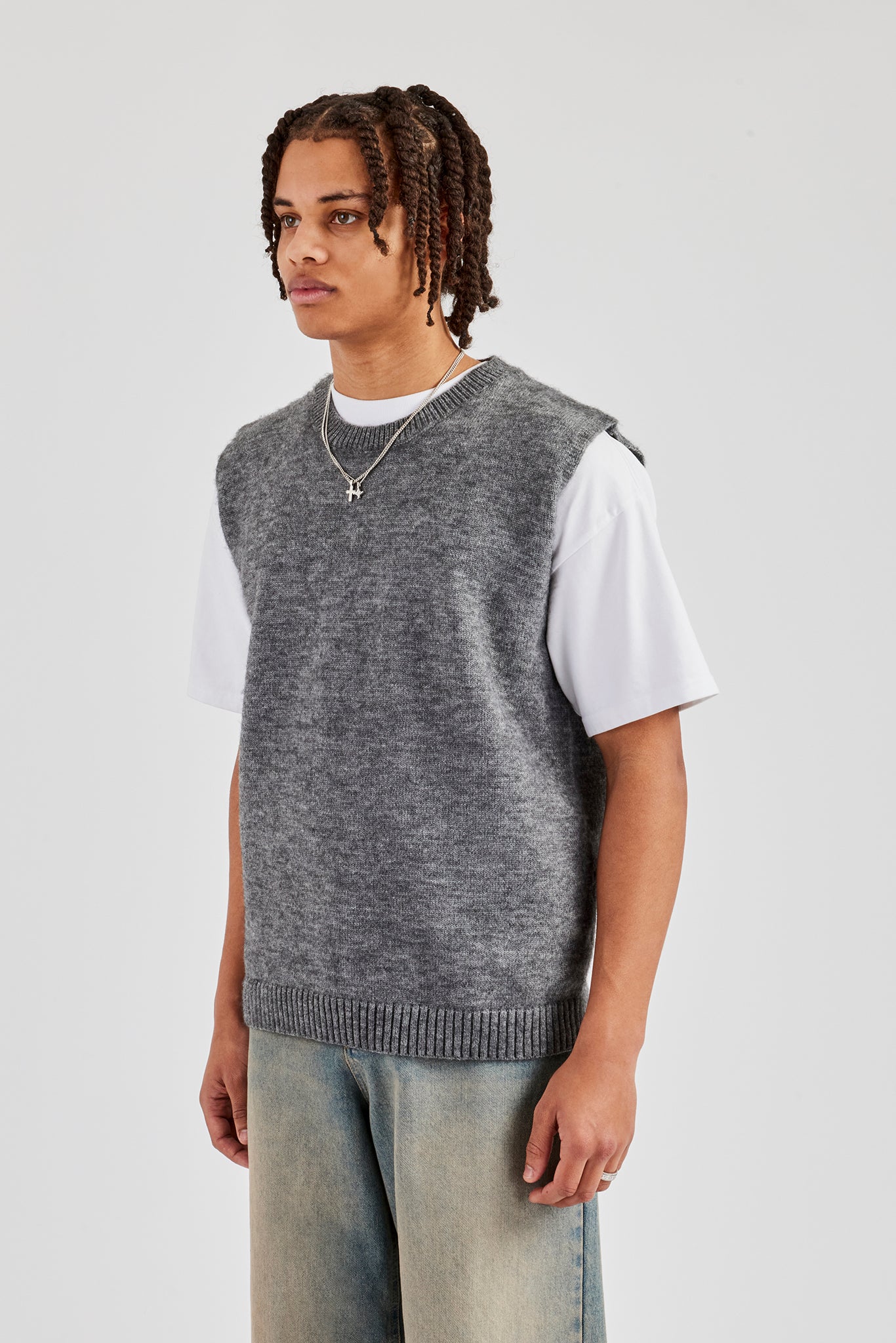 Brushed Knit Sleeveless Vest - Charcoal